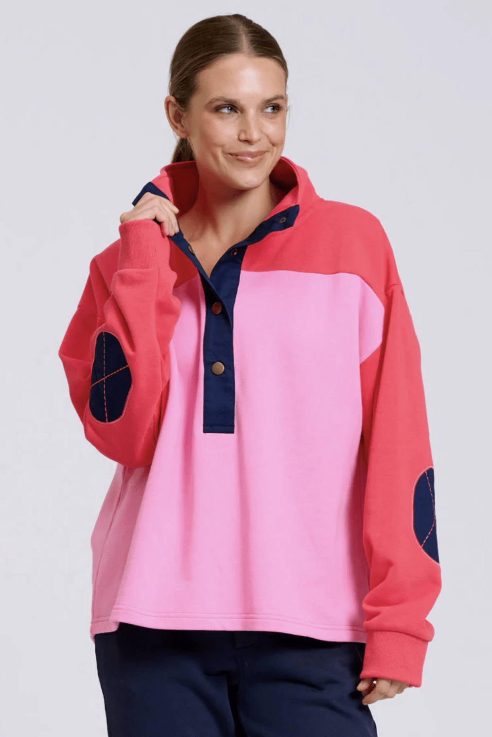 Collar SweatShirt - Pink Combo - EST7 - Pizazz BoutiqueEST 1971