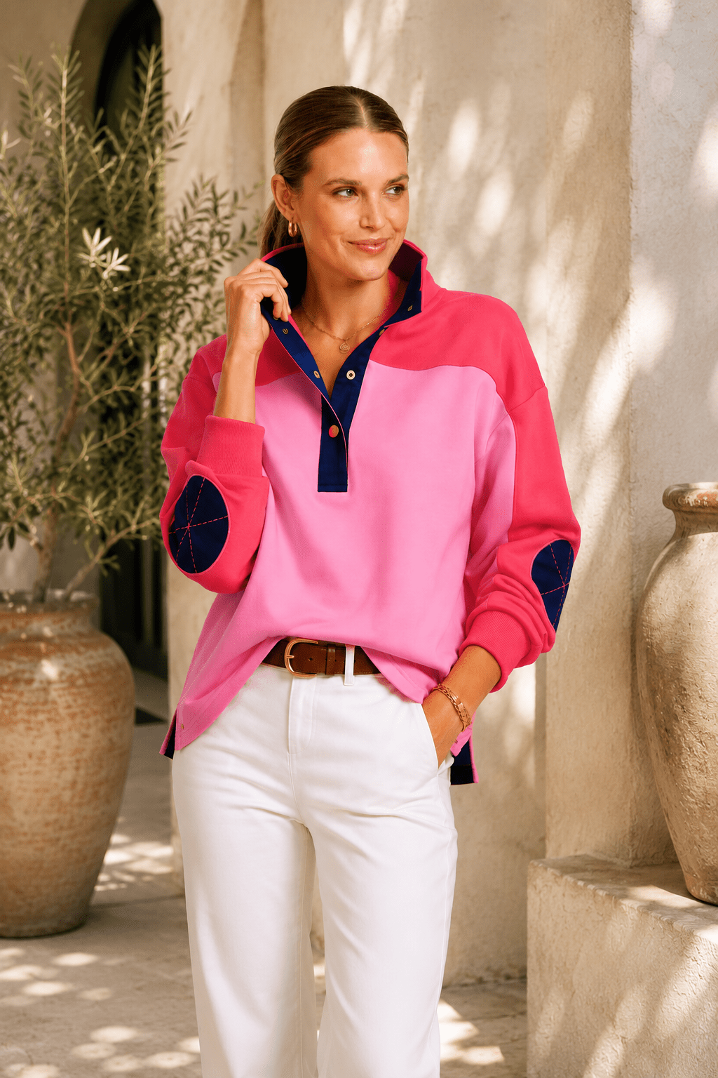 Collar SweatShirt - Pink Combo - EST7 - Pizazz BoutiqueEST 1971
