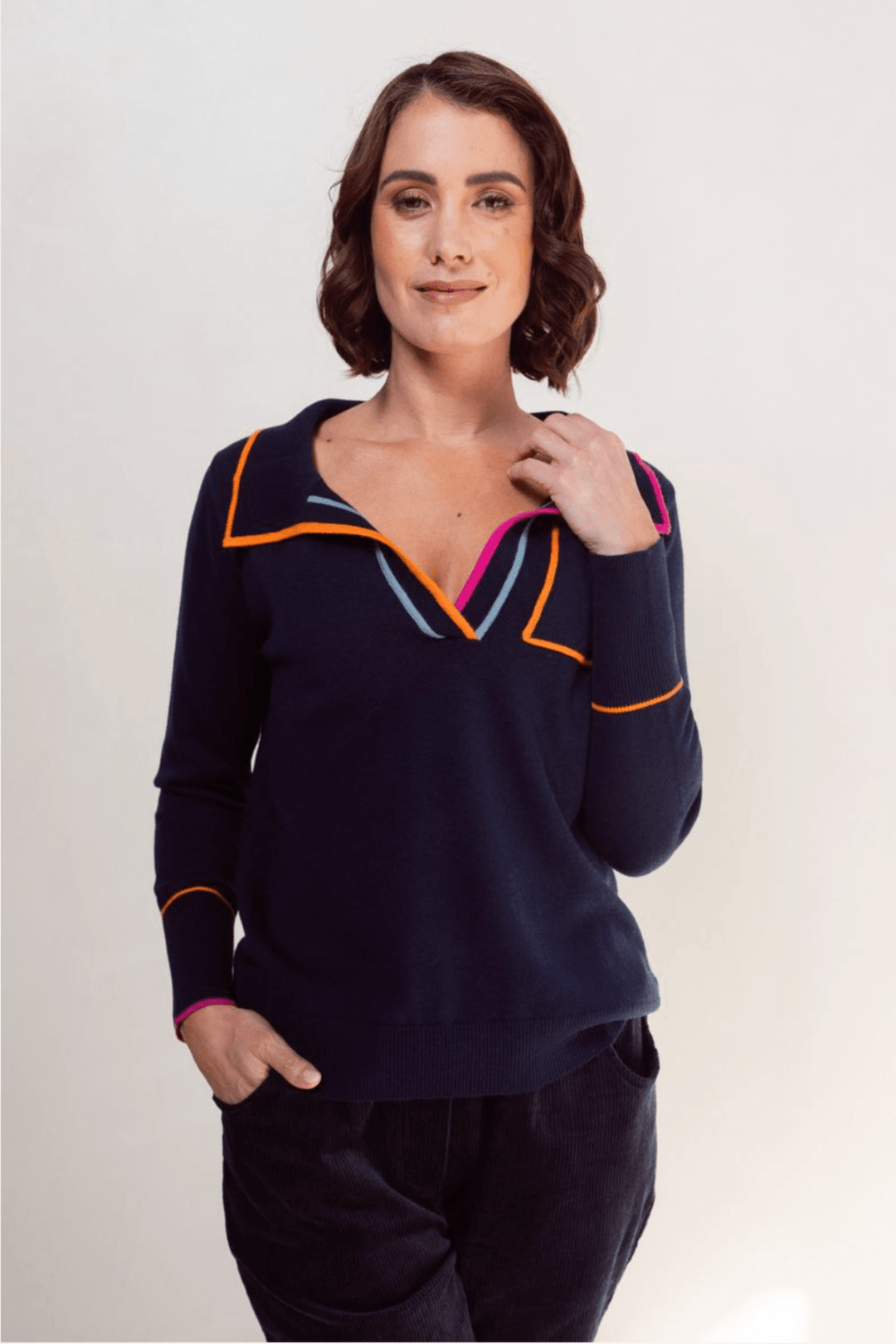 Collared Trim Sweater - Night Sky - SS24 - Pizazz BoutiqueSee Saw