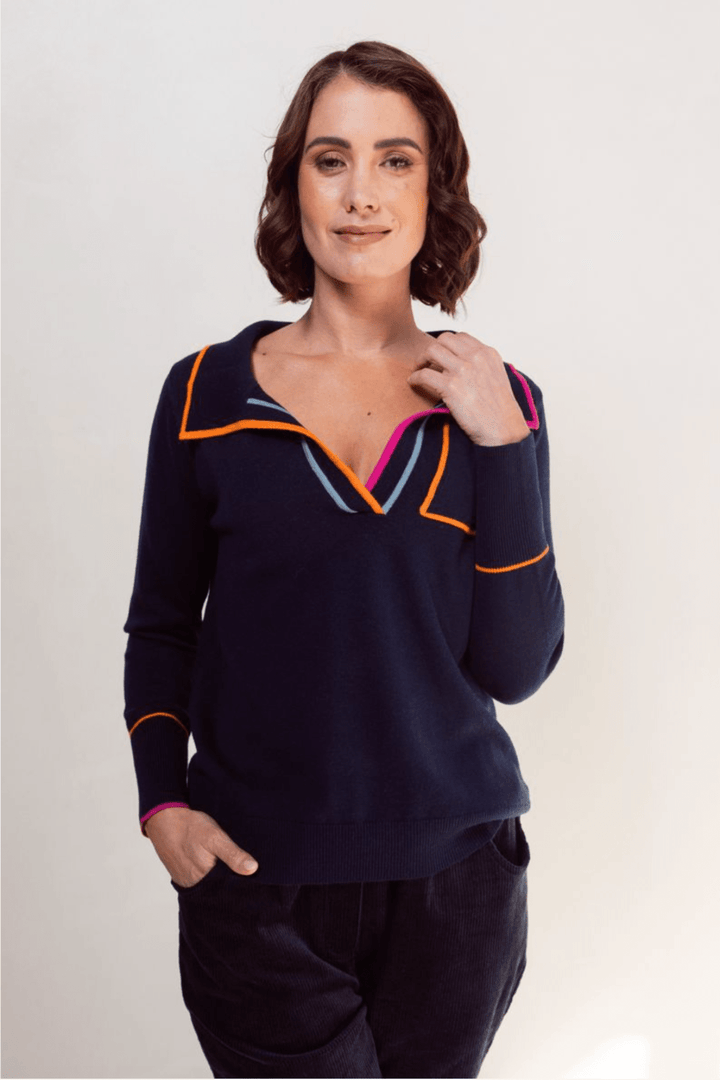 Collared Trim Sweater - Night Sky - SS24 - Pizazz BoutiqueSee Saw