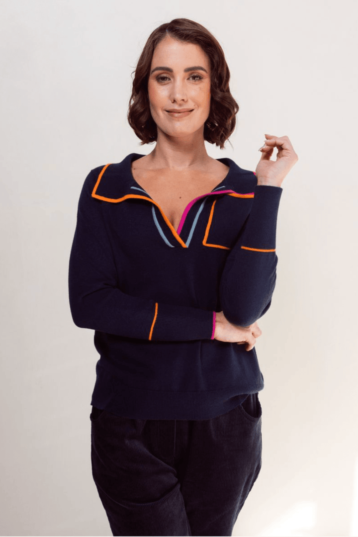 Collared Trim Sweater - Night Sky - SS24 - Pizazz BoutiqueSee Saw