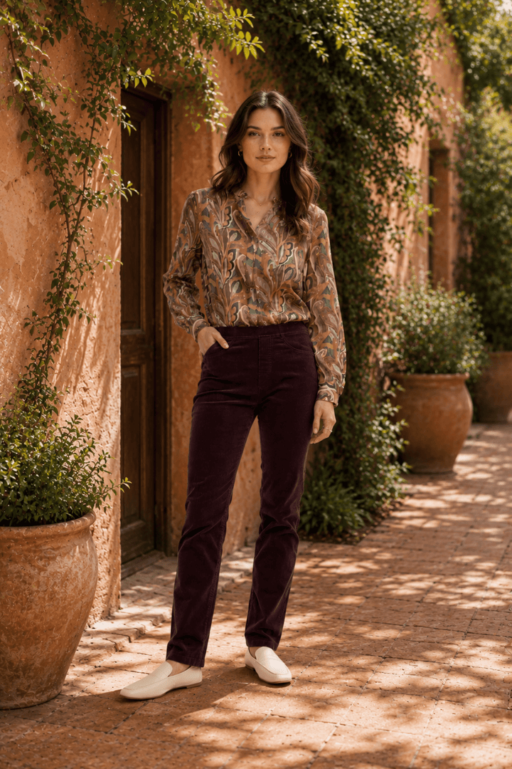 Cord Pull On Pant - Merlot - VA2 - Pizazz BoutiqueVassalli