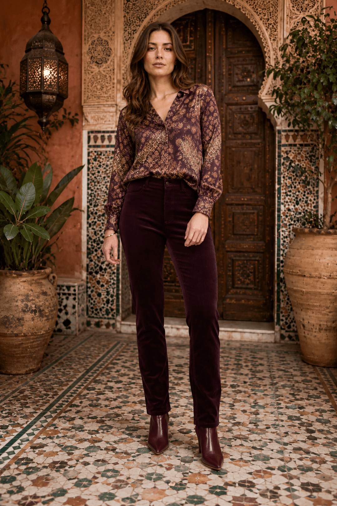 Cord Pull On Pant - Mulberry - VA2 - Pizazz BoutiqueVassalli