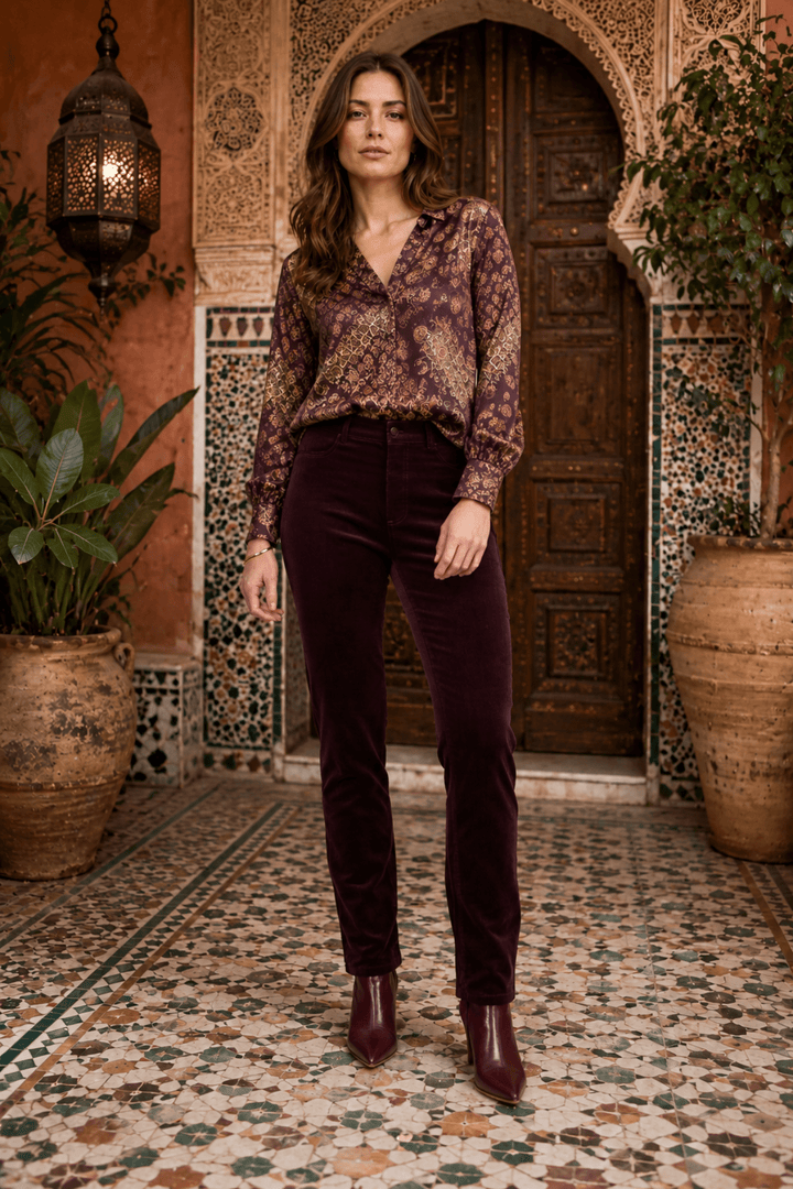 Cord Pull On Pant - Mulberry - VA2 - Pizazz BoutiqueVassalli