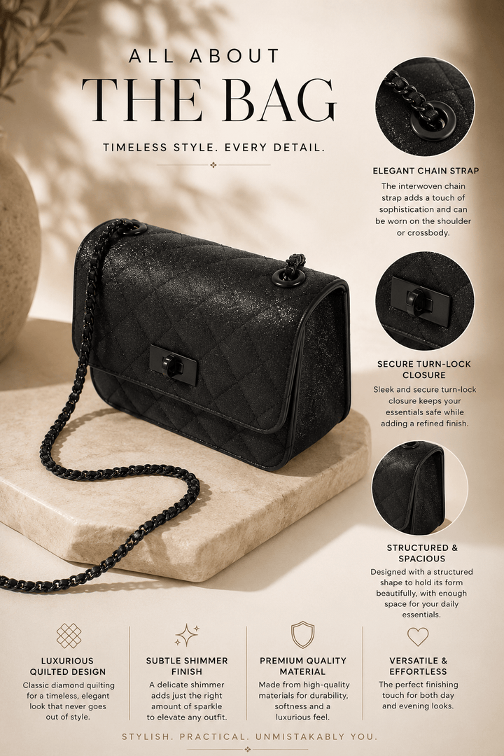 Cordelia Quilted Cross Body Bag - Black - AD30 - Pizazz BoutiqueAdorne