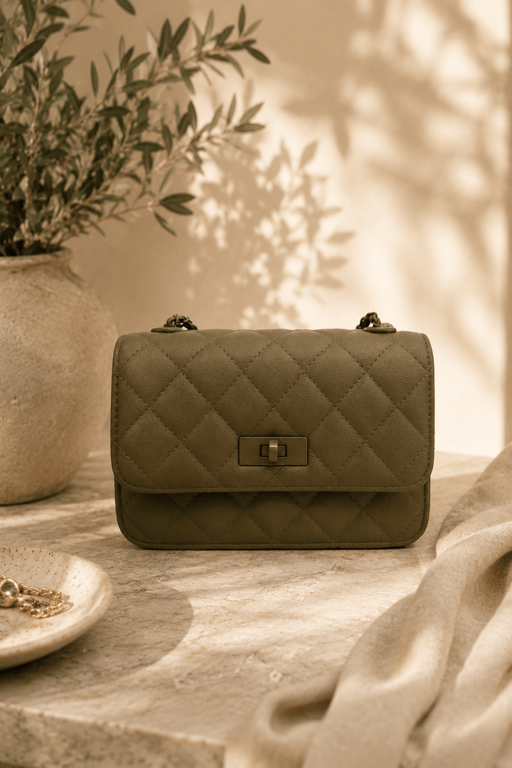 Cordelia Quilted Cross Body Bag - Khaki - AD30 - Pizazz BoutiqueAdorne