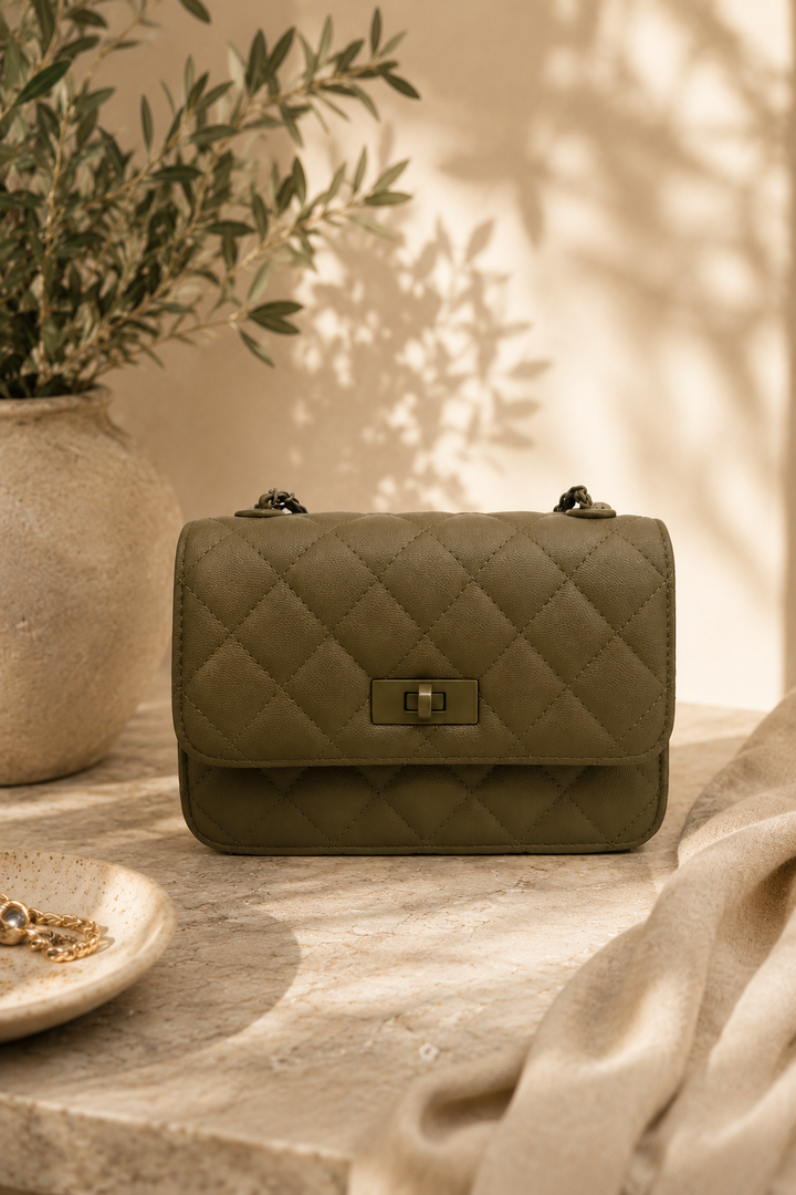Cordelia Quilted Cross Body Bag - Khaki - AD30