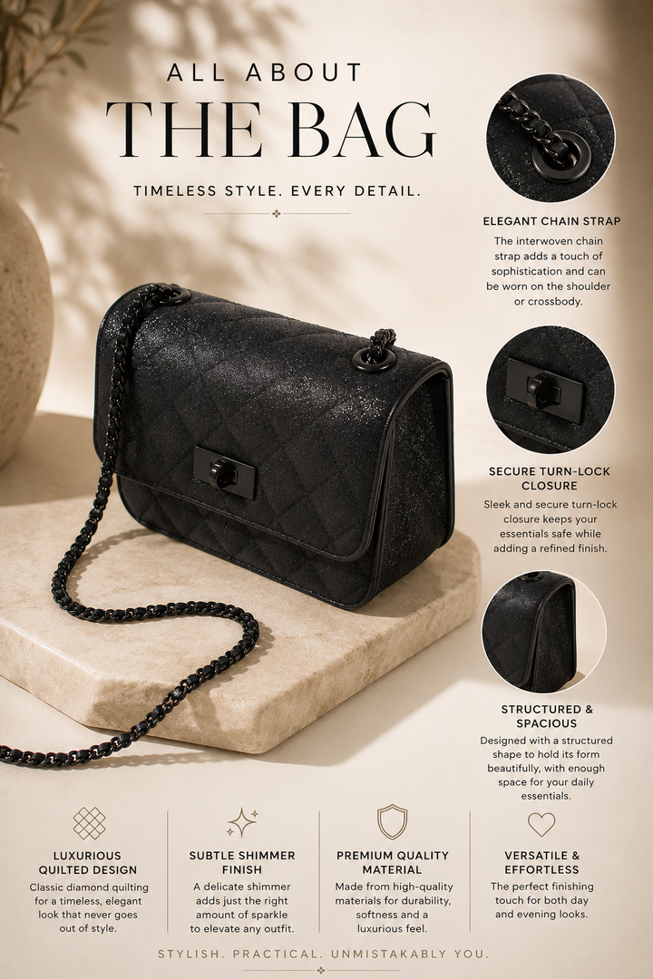 Cordelia Quilted Cross Body Bag - Black - AD30