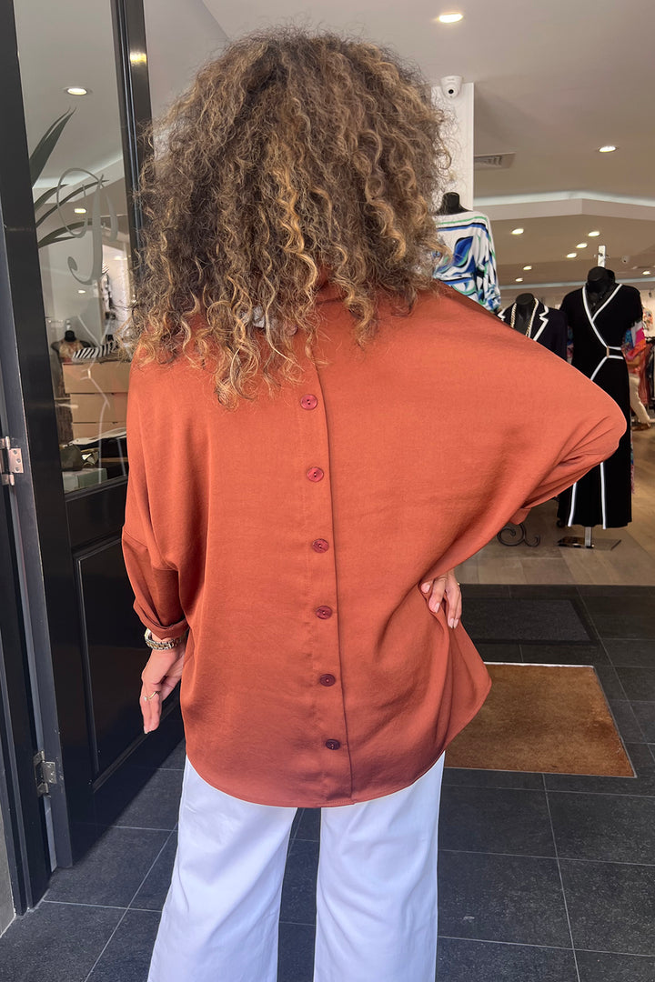 Kelli Cowl Neck Satin Top - Cinnamon - JR23