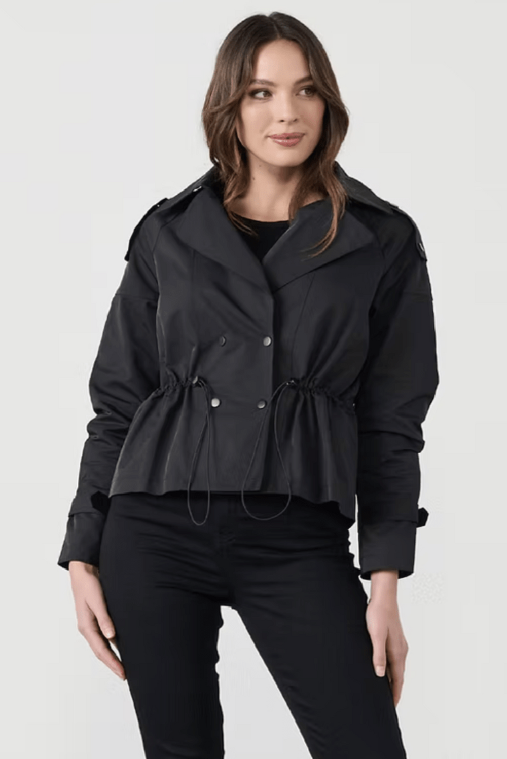 Crop Trench Drawstring Waist - Black - CJ11 - Pizazz BoutiqueCaju