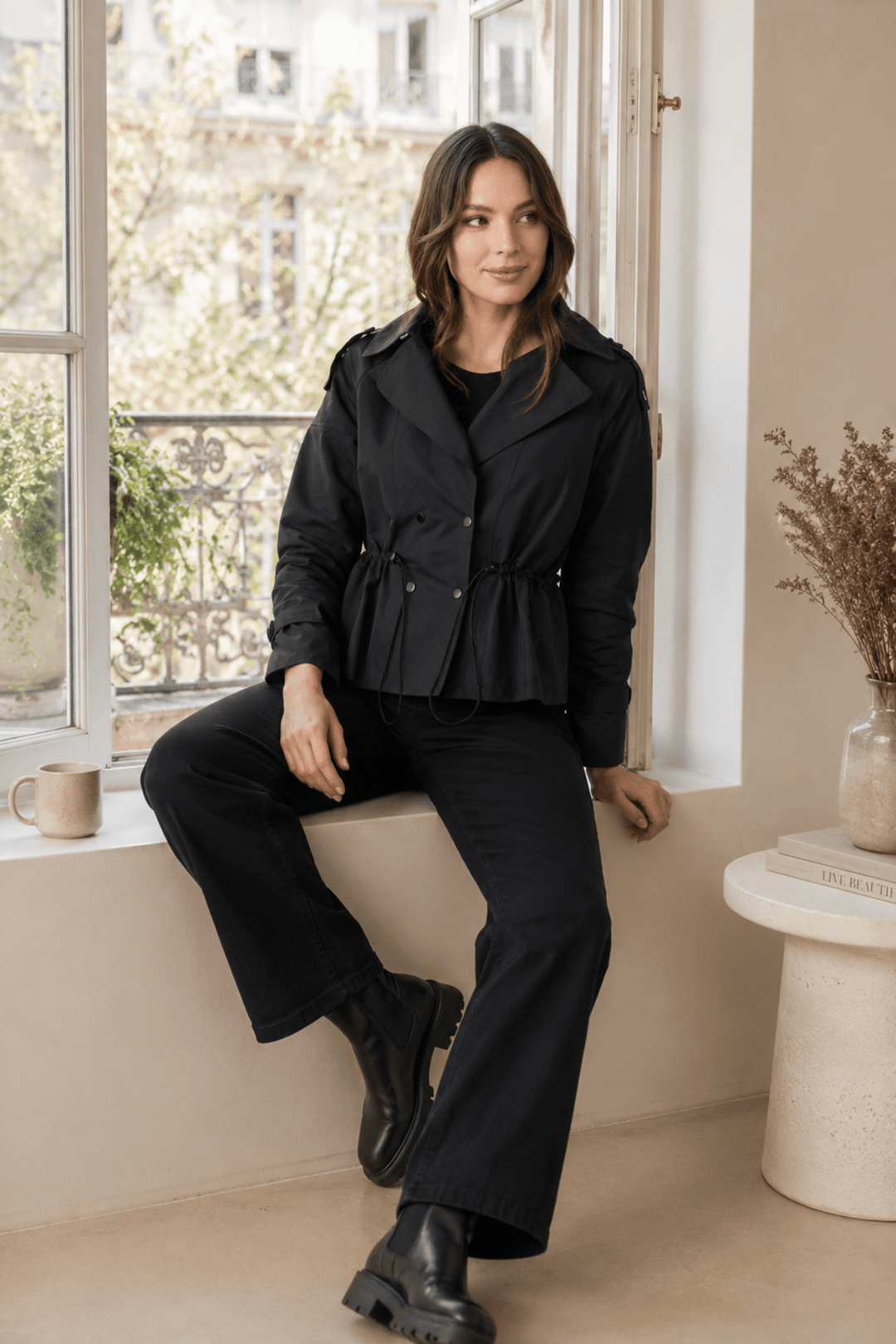 Crop Trench Drawstring Waist - Black - CJ11 - Pizazz BoutiqueCaju