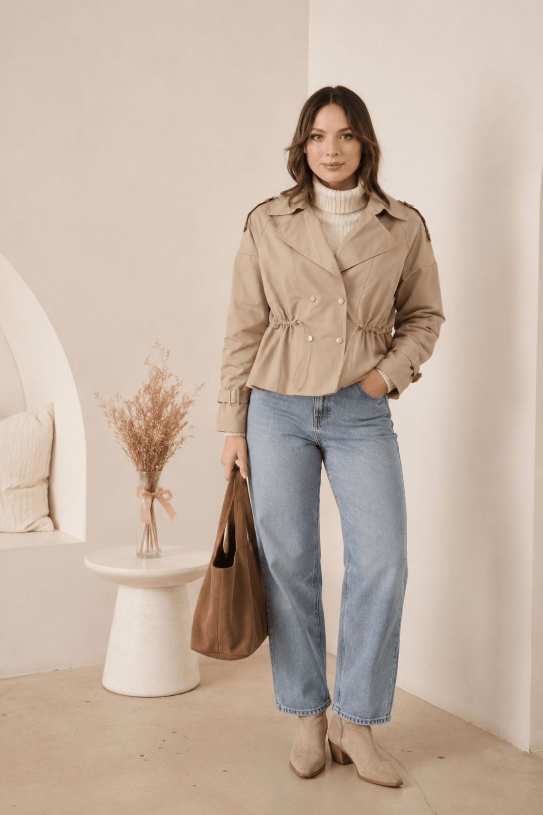 Crop Trench Drawstring Waist - Natural - CJ11 - Pizazz BoutiqueCaju