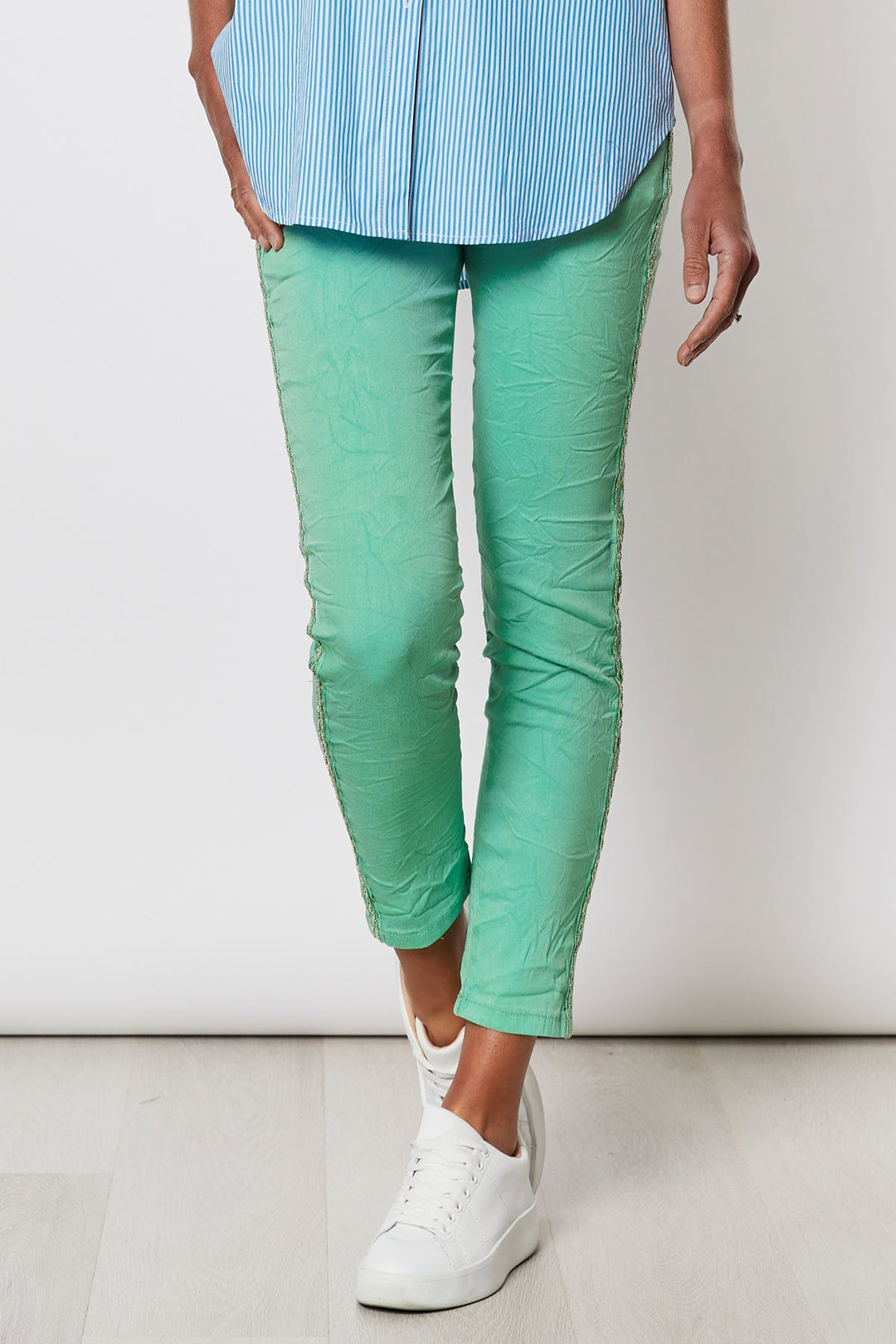 Trim Detail Crushed Jeans | Green | TZ51
