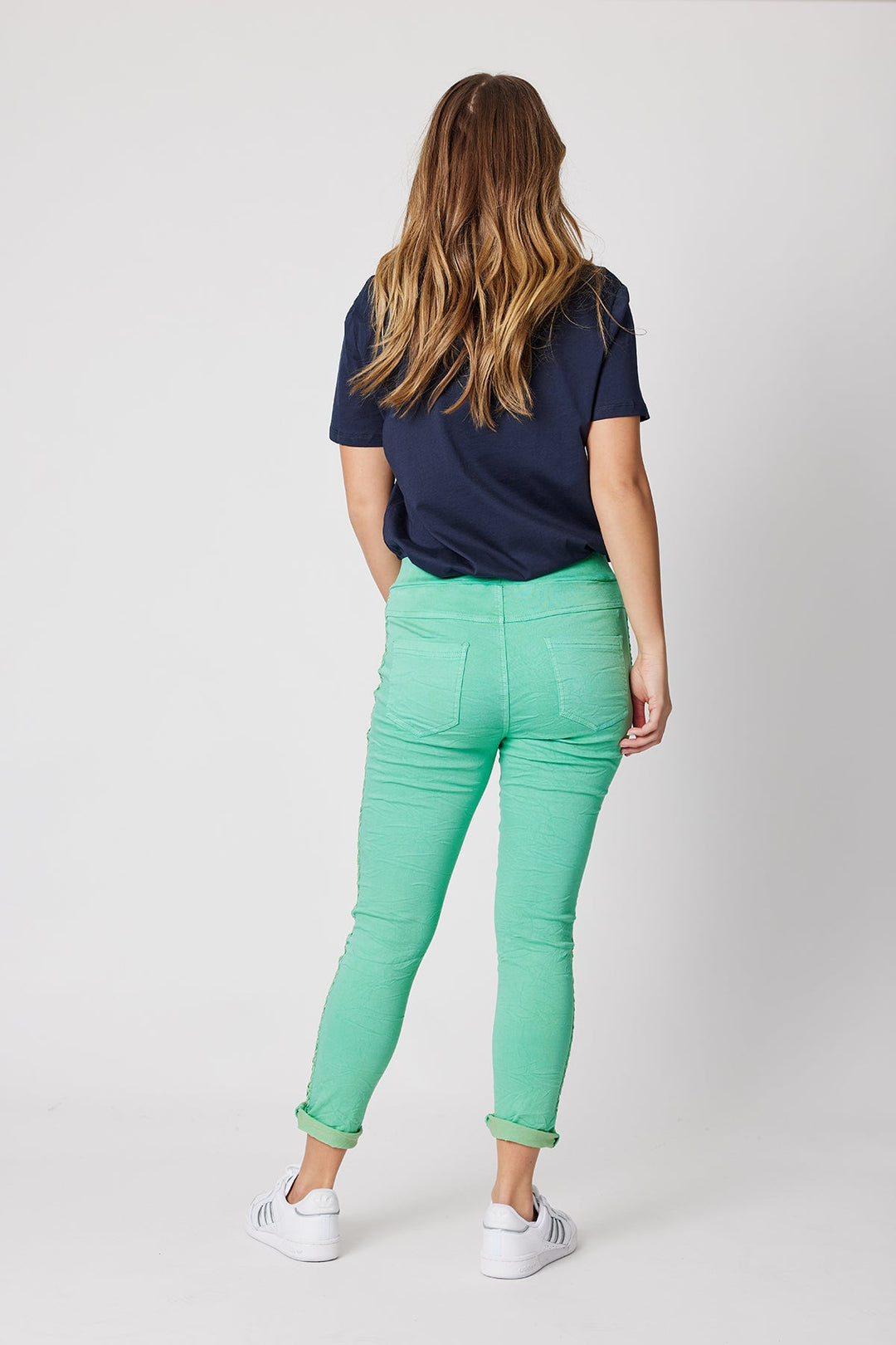 Trim Detail Crushed Jeans | Green | TZ51