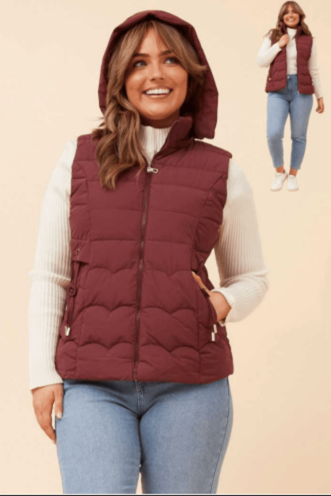 Dahlia Puffer Vest - Burgundy - CK37 - Pizazz BoutiqueCaroline Morgan
