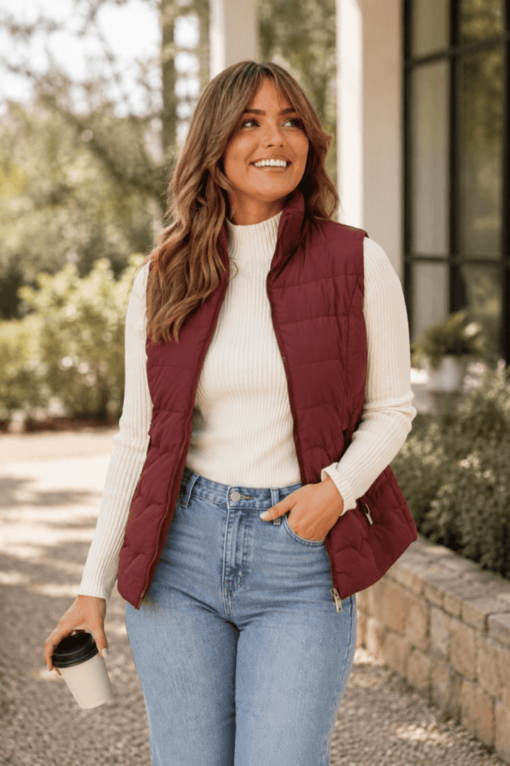 Dahlia Puffer Vest - Burgundy - CK37 - Pizazz BoutiqueCaroline Morgan
