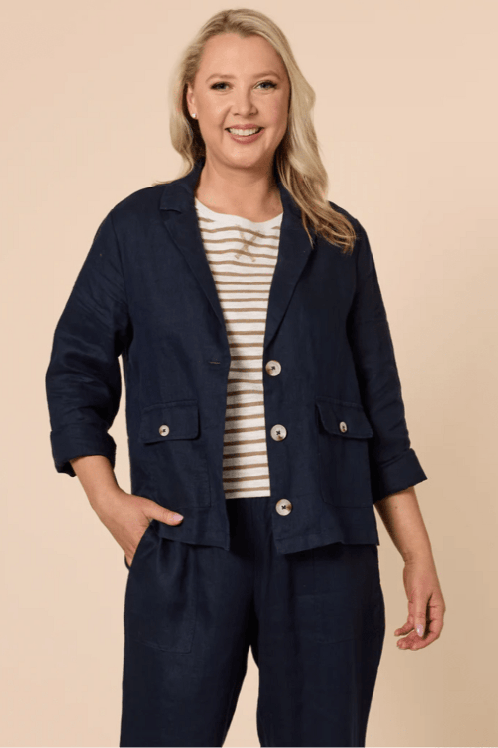 Danielle Linen Jacket - Navy - GS11 - Pizazz BoutiqueGordon smith