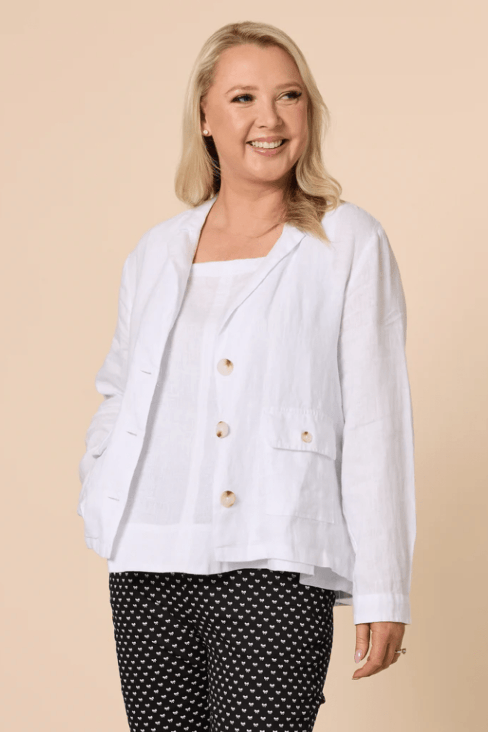 Danielle Linen Jacket - White - GS11 - Pizazz BoutiqueGordon smith