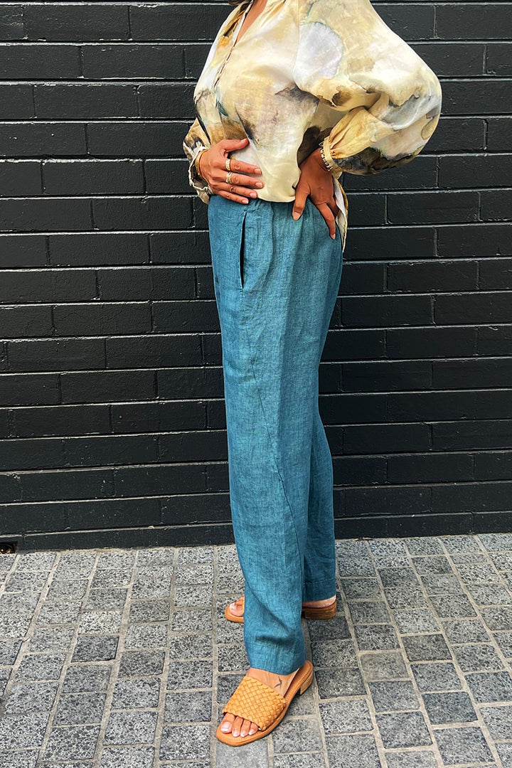 Dee Linen Pant - Eucalyptus - OJ7 - Pizazz BoutiqueNaturals By O & J