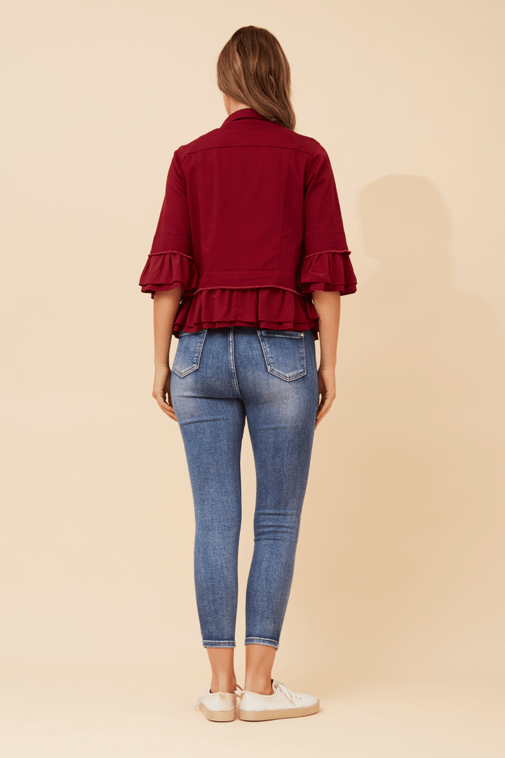 Denim Lepel Jacket - Burgundy - CK22 - Pizazz BoutiqueCaroline Morgan