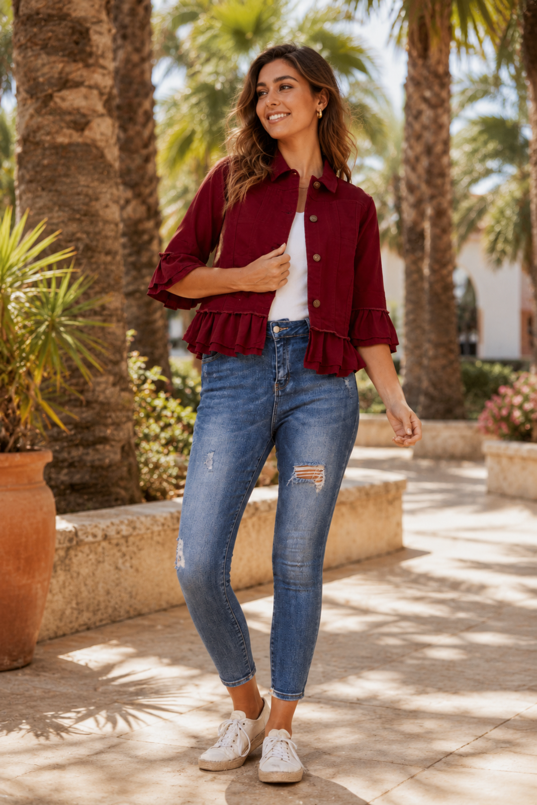 Denim Lepel Jacket - Burgundy - CK22