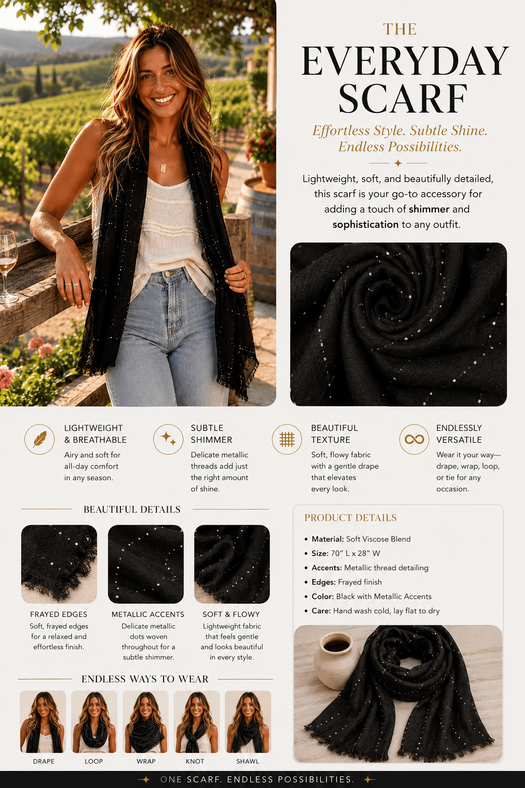 Diamante Check Scarf - Black - FR35 - Pizazz BoutiqueFree Spirit