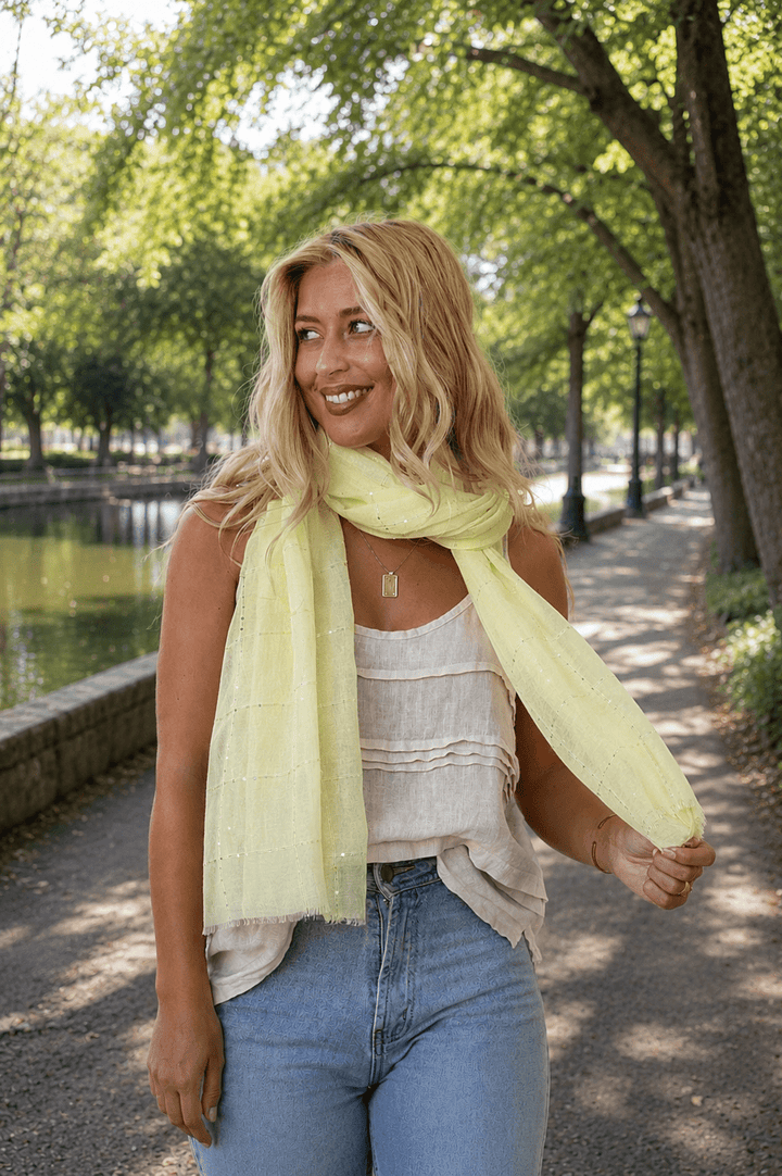 Diamante Check Scarf - Lemon - FR35 - Pizazz BoutiqueFree Spirit