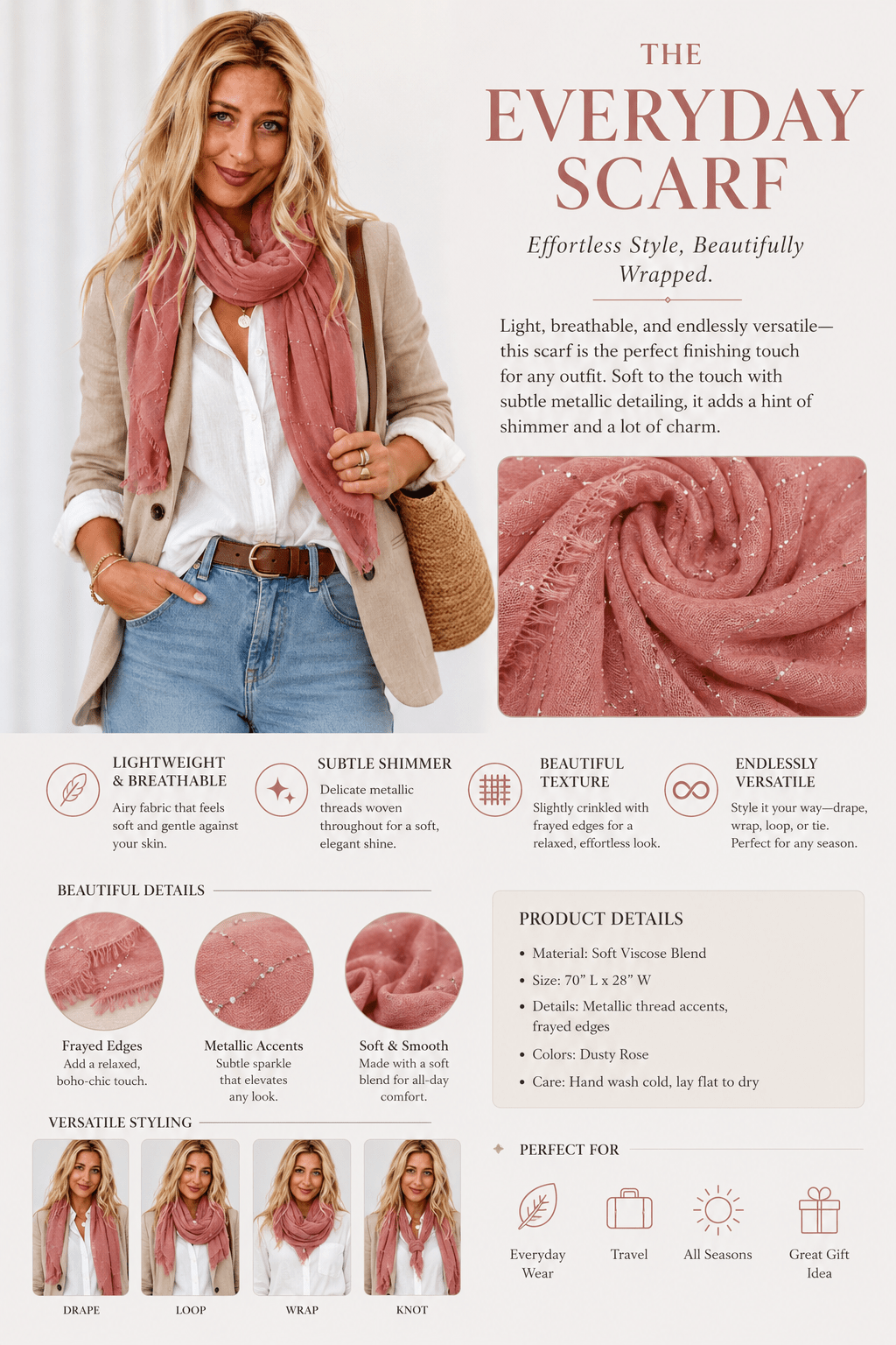 Diamante Check Scarf - Rosewood - FR35 - Pizazz BoutiqueFree Spirit