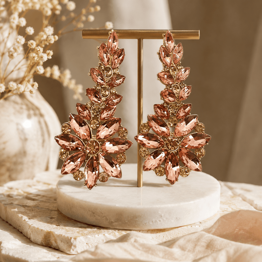 Dropped Floral Jewelled Earrings - Champagne - AD1 - Pizazz BoutiqueAdorne