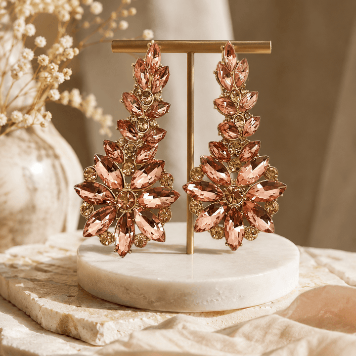 Dropped Floral Jewelled Earrings - Champagne - AD1 - Pizazz BoutiqueAdorne