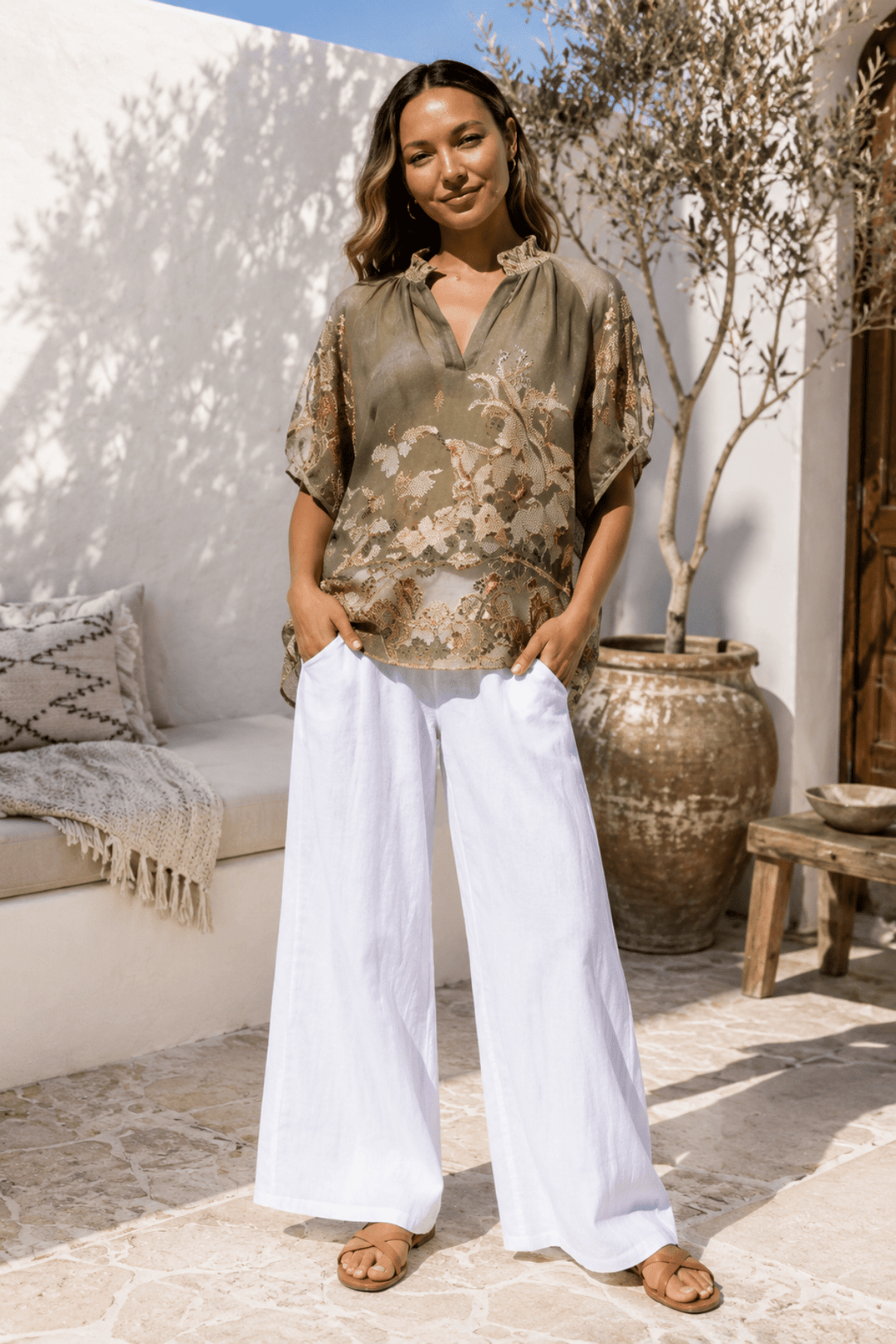 Eden Vezzoso Top - Basil - FA37 - Pizazz BoutiqueFree Angel