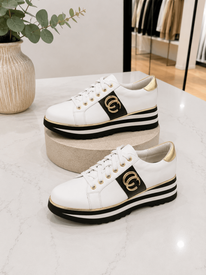 Edgey Sneaker - White/Gold - DJ37 - Pizazz BoutiqueDjango & Juliette