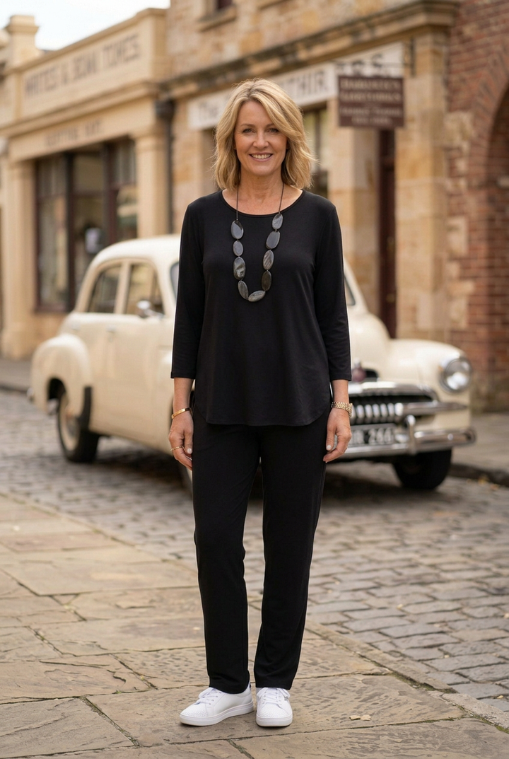 Eleanor 3/4 Sleeve Top - Black - BO19