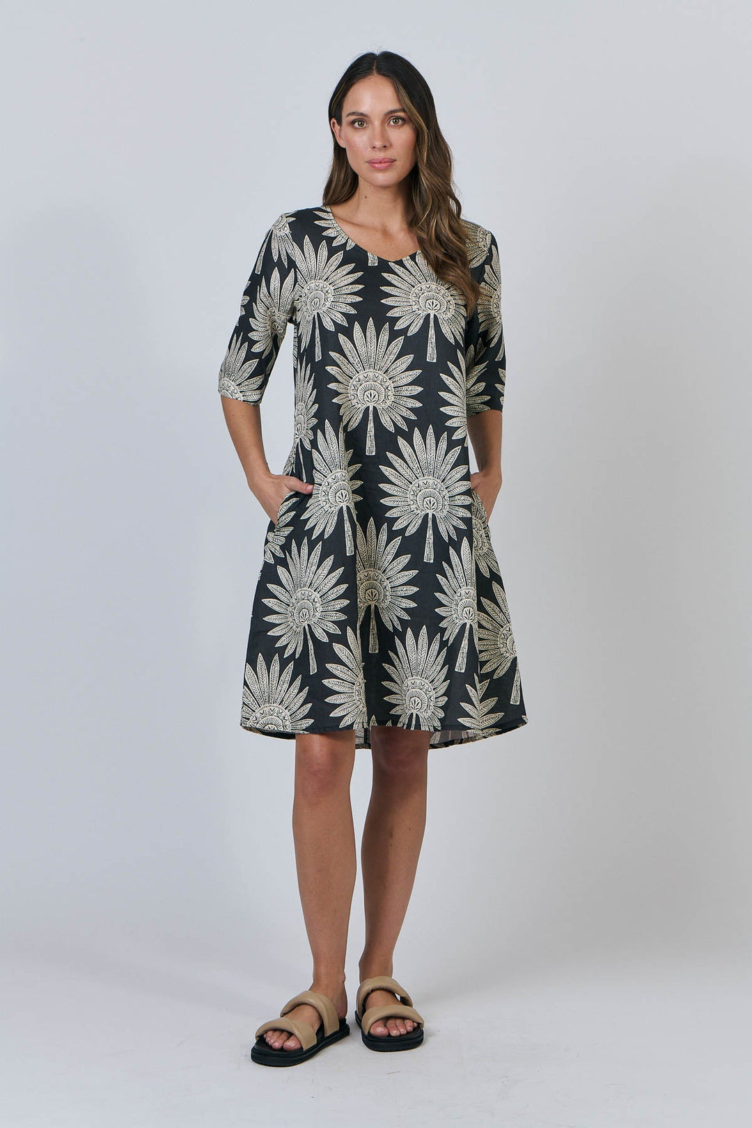 Ellie Linen Dress - Date Palm - OJ18 - Pizazz BoutiqueNaturals By O & J