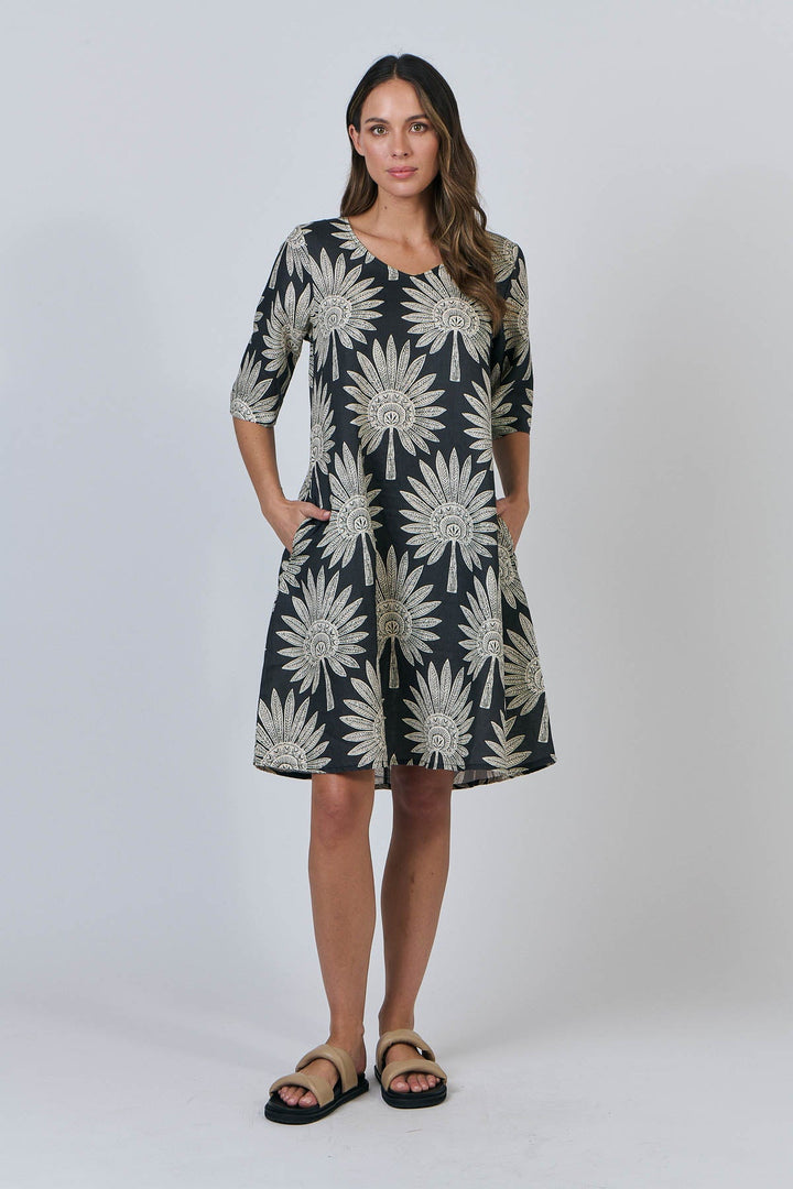 Ellie Linen Dress - Date Palm - OJ18 - Pizazz BoutiqueNaturals By O & J