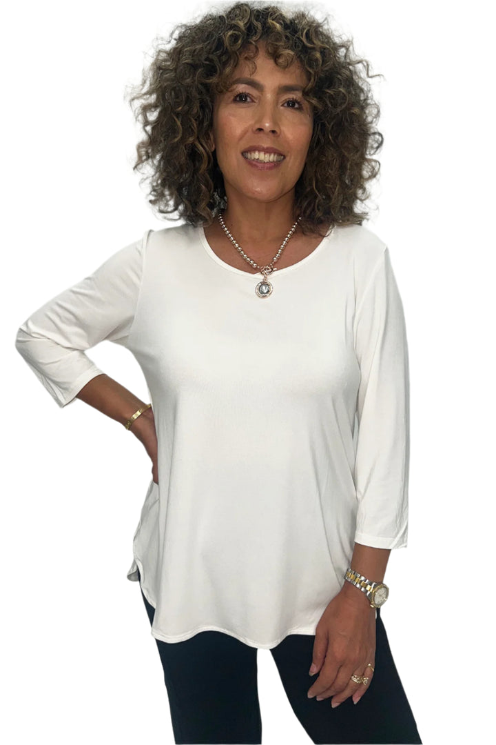 Eleanor 3/4 Sleeve Top - White - BO19