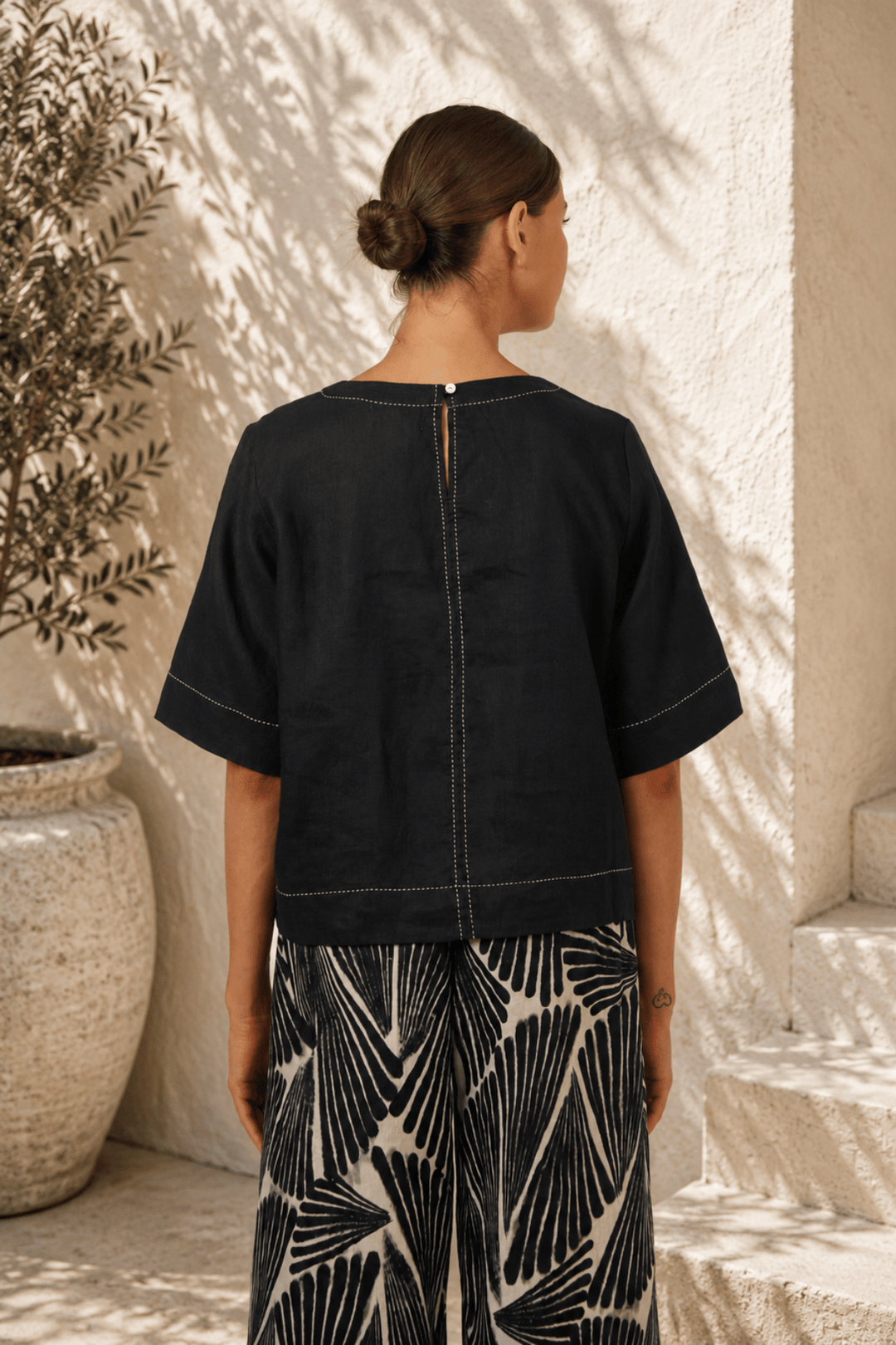 Elsie Linen Top - Black - OJ77 - Pizazz BoutiqueNaturals By O & J