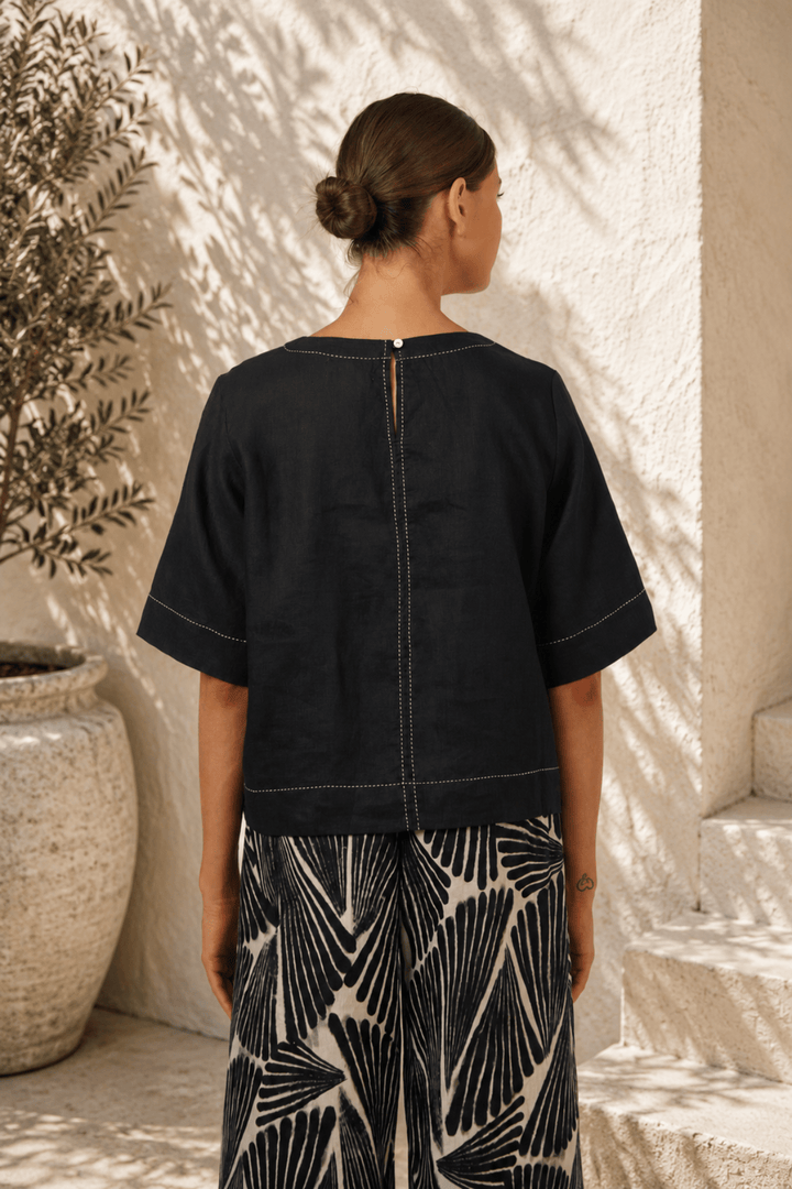 Elsie Linen Top - Black - OJ77 - Pizazz BoutiqueNaturals By O & J