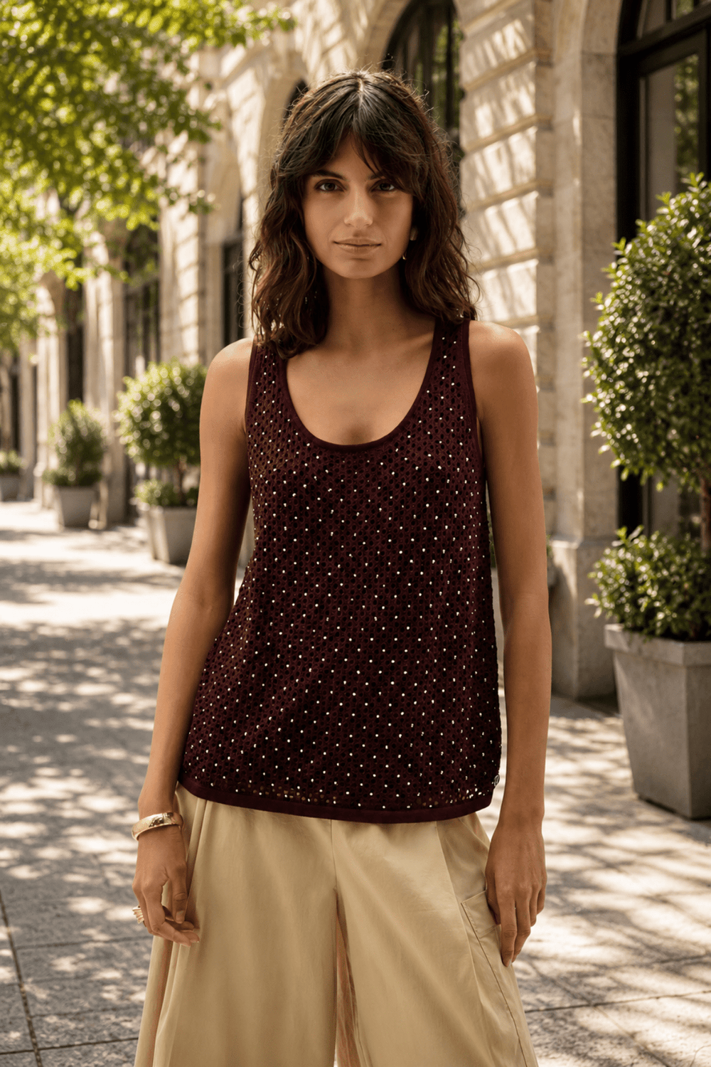 Embellished Knit Camisole - Chocolate - JR97 - Pizazz BoutiqueJoseph Ribkoff