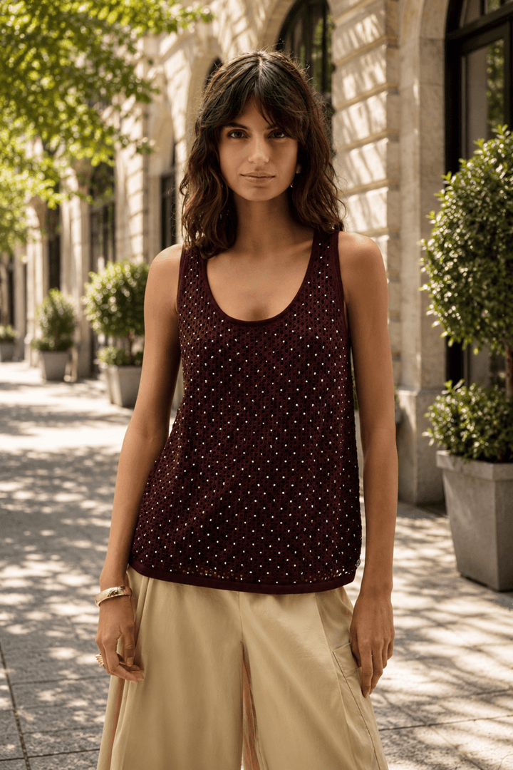 Embellished Knit Camisole - Chocolate - JR97 - Pizazz BoutiqueJoseph Ribkoff