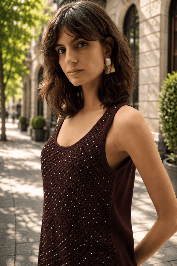 Embellished Knit Camisole - Chocolate - JR97 - Pizazz BoutiqueJoseph Ribkoff