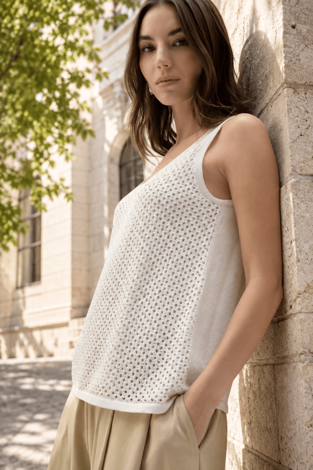Embellished Knit Camisole - White - JR97 - Pizazz BoutiqueJoseph Ribkoff