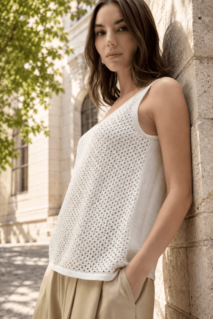 Embellished Knit Camisole - White - JR97 - Pizazz BoutiqueJoseph Ribkoff