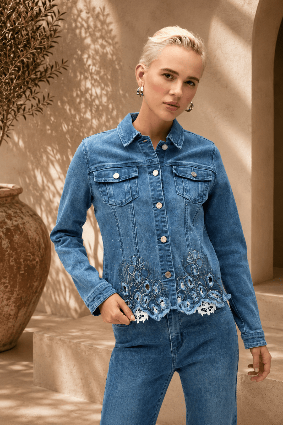 Embroidered Denim Jacket - Denim - JR68 - Pizazz BoutiqueJoseph Ribkoff