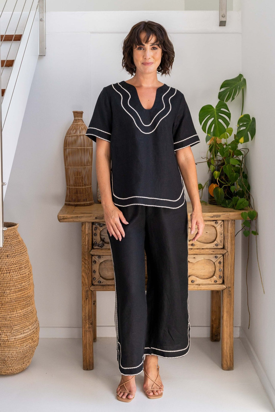 Embroidery Trim Pant - Black - SS22 - Pizazz BoutiqueSee Saw