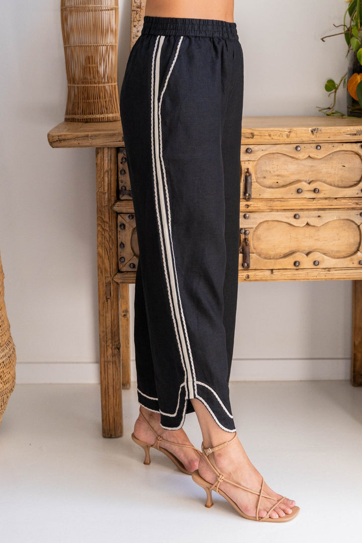 Embroidery Trim Pant - Black - SS22 - Pizazz BoutiqueSee Saw