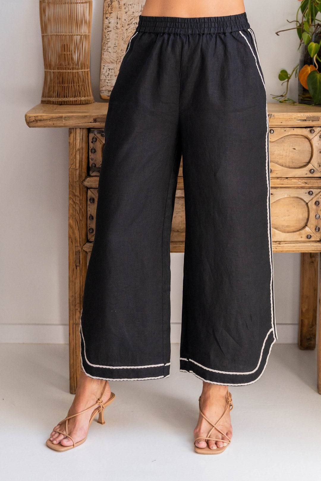 Embroidery Trim Pant - Black - SS22 - Pizazz BoutiqueSee Saw