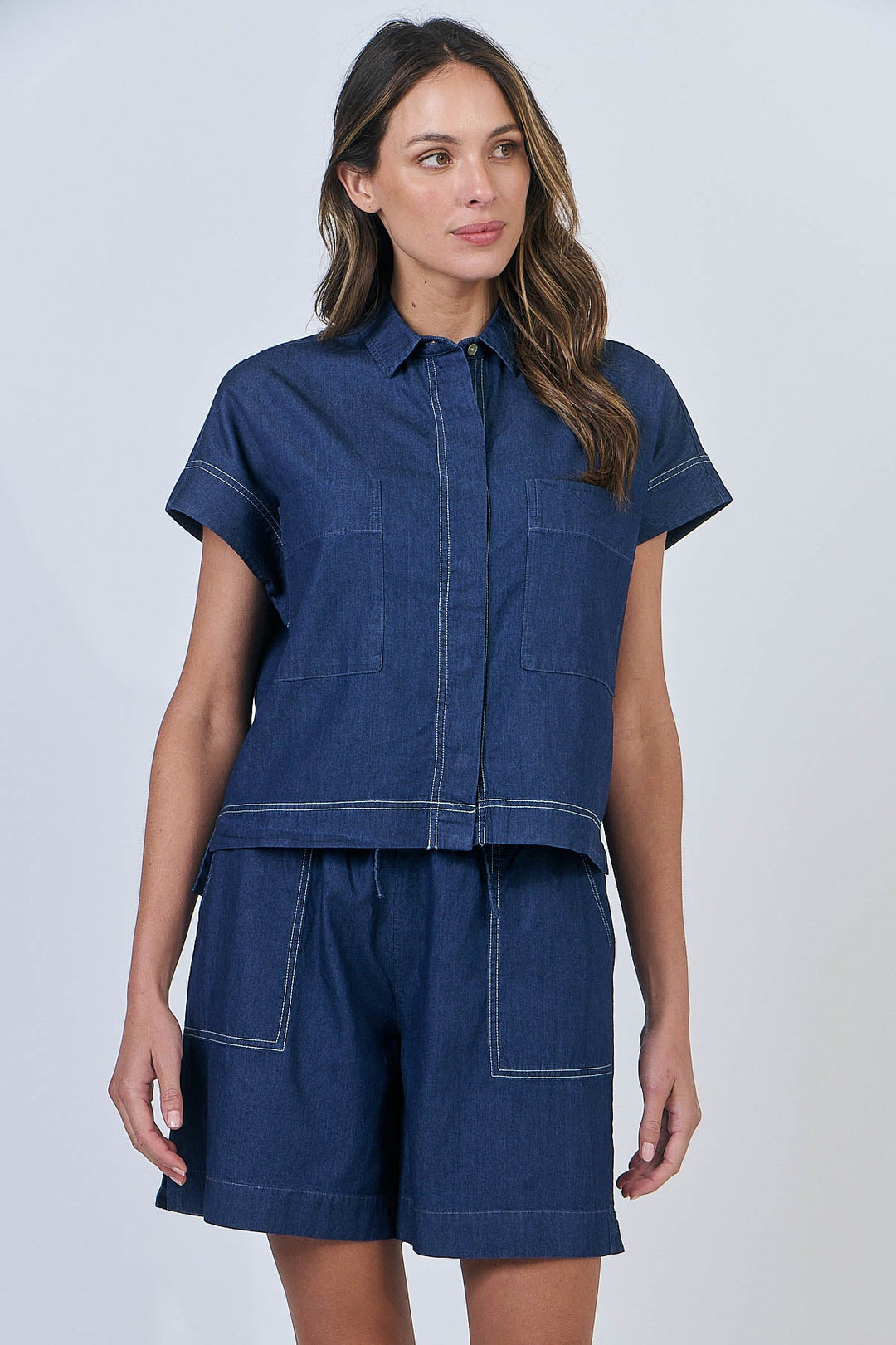 Emily Button Shirt - Chambray - OJ20 - Pizazz BoutiqueNaturals By O & J