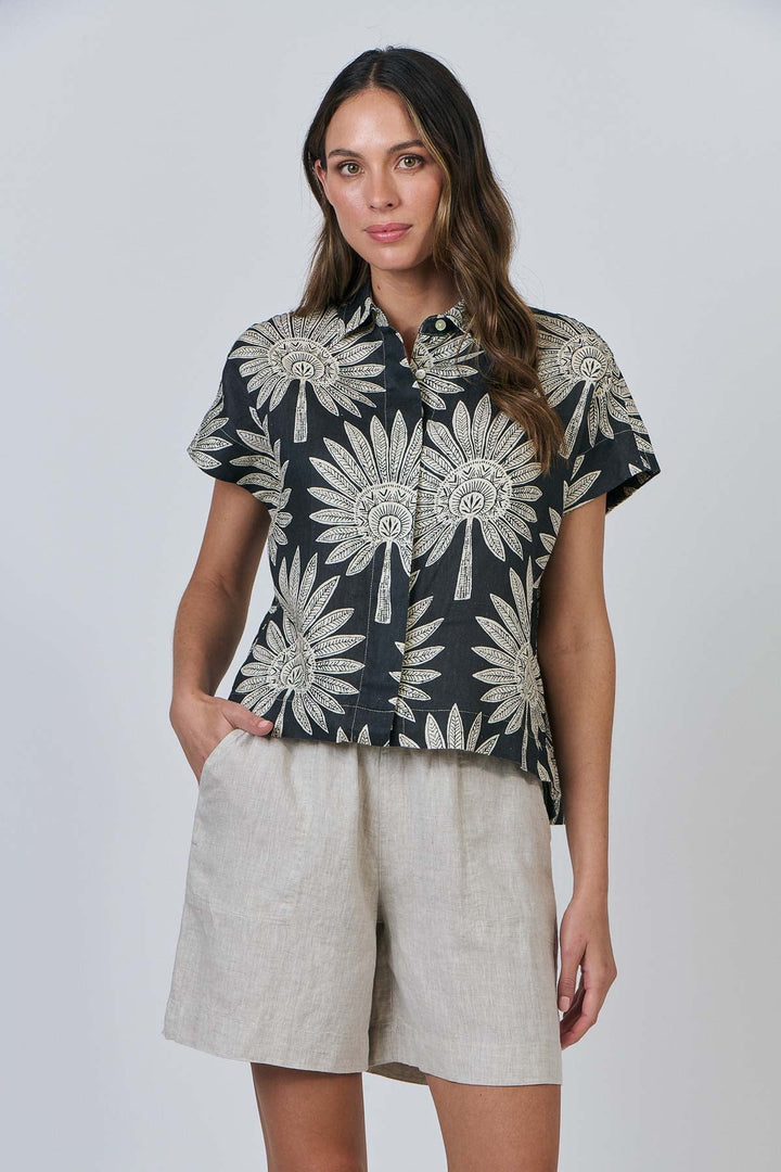 Emily Button Shirt - Date Palm - OJ20 - Pizazz BoutiqueNaturals By O & J