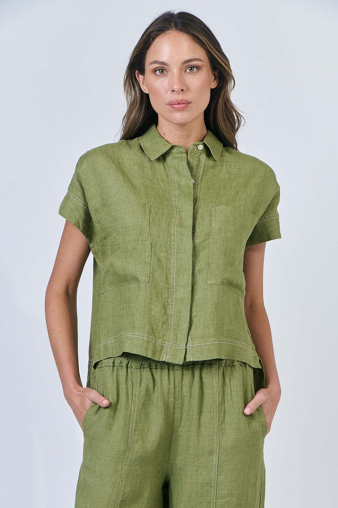 Emily Button Shirt - Moss - OJ20 - Pizazz BoutiqueNaturals By O & J